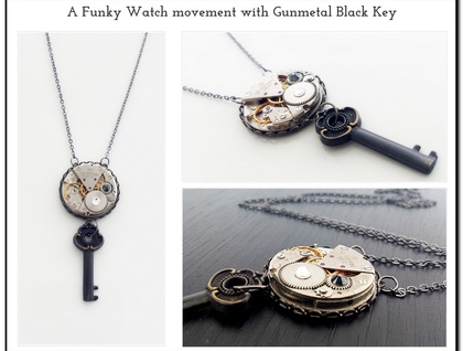 A Funky Watch movement with Gunmetal Black Key - Steampunk Inspired Timeless Relic - ON SALE