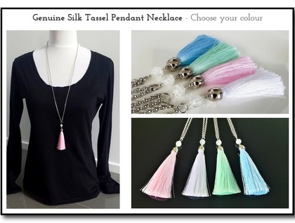 Genuine Silk Tassel Pendant Necklace - Choose your colour - Pastel - ON SALE