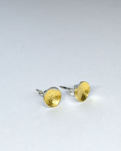 Small Circle Concave Stud Earrings in Fine Silver with 24ct Gold Leaf