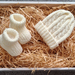 100% Merino Hand Knitted Beanie & Booties 0-3 Months- Cream