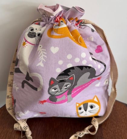 Small Knitting/ Crochet Project Bag , Dreamy Kitties