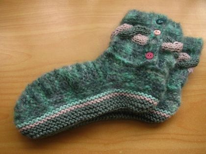 Mohair green and pink slippers