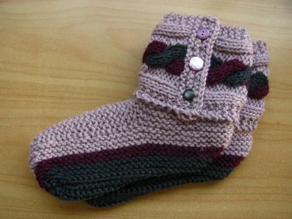 Pink and grey knitted slippers