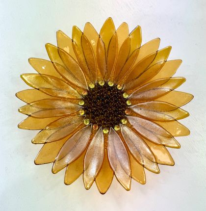 Amber Fused Glass Daisy Flower Bowl