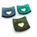 Fused Glass Dinky Dishes with Pure Silver Heart - Dark Greens