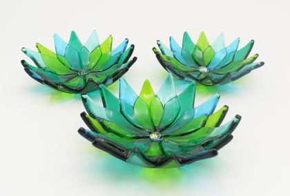 Tiny Flower Bowls - Aquas and Greens