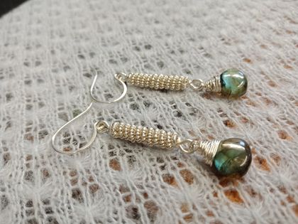 Wire wrapped sterling silver earrings with labradorite beads