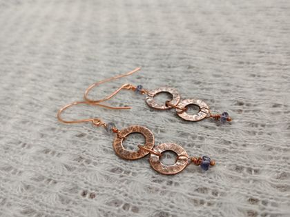 Oxidised copper earrings with iolite beads