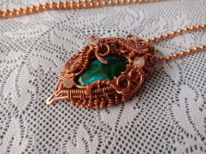 Wire wrapped pendant with chrysocolla stone