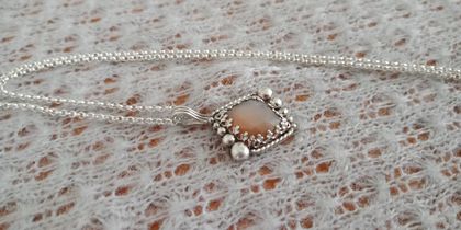 Peach moonstone and silver necklace