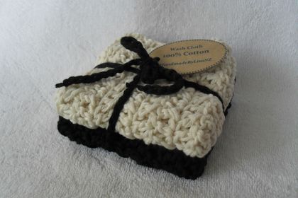 Crochet Cotton Wash Cloths, natural/black