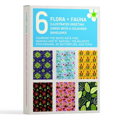 Gift pack of 6 greeting cards with coloured envelopes – New Zealand Flora and Fauna