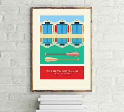  BECAUSE IT’S OARSOME – illustration.  A4 print Wellington New Zealand series.