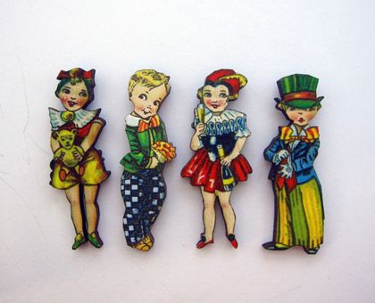 Vintage children - woodcut magnet set