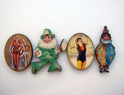 sale - Vintage circus - woodcut magnet set