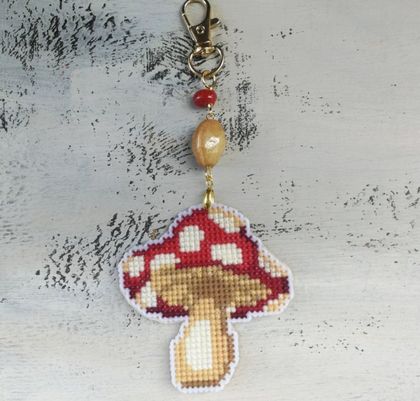 Novelty Cross Stitch Key Chain Mushroom