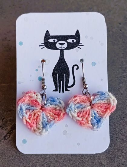 Crochet Heart Earrings on stainless steel hooks