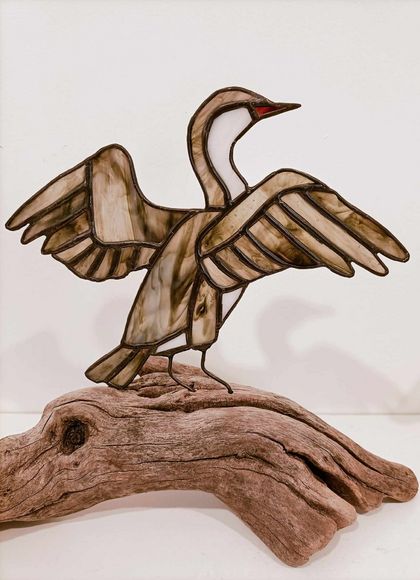Stained Glass NZ Shag on driftwood