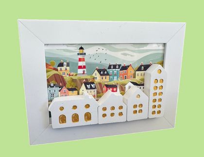 3D Beach Scene with Little Houses