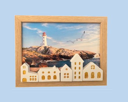 3D Seaside Scene with Tiny Houses