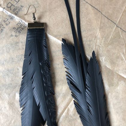 Multi feather & strands earrings XL, up-cycled