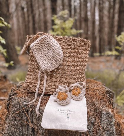 Sunflower Baby Bonnet & Booties Set