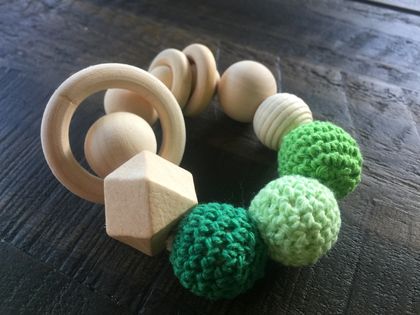 Natural Wooden, Natural Teether Rattle Plain 
