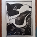 Cat Sleeping - original linocut print, by Vicky Curtin