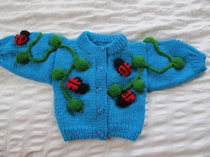 Lady Bug Cardigan - Hand knitted - Wool