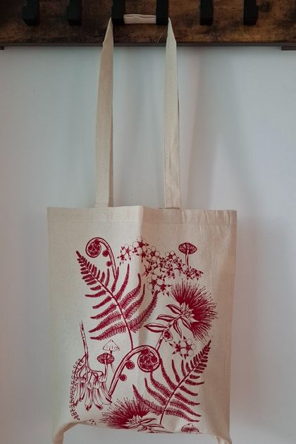 Floral Tote Bag - Red