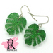 Monstera Leaf earrings - Emerald Glitter