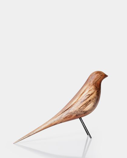 Carved Wooden Black Bird Sculpture - Regular Size