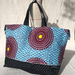 African Wax Print + Japanese Denim - Overnight Travel Tote Bag (Blue Circle)