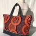 African Wax Print + Japanese Denim - Overnight Travel Tote Bag (Orange Citrus)