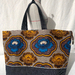 African Wax Print + Japanese Denim - Overnight Travel Tote Bag (Water Lily)