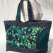 African Wax Print + Japanese Denim - Day Cargo Tote  (Green Flower)