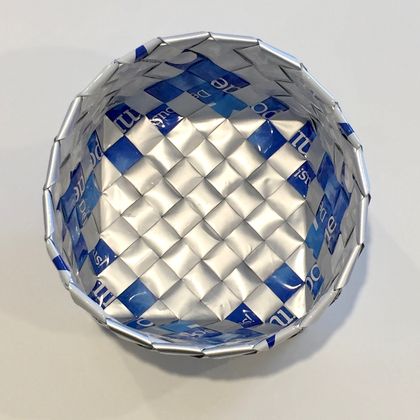 Upcycled Plastic Basket – Blue & Silver