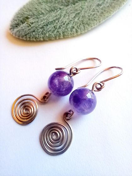 Amethyst and Sterling Silver Spiral Earrings