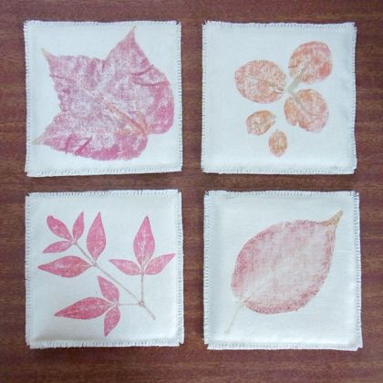 Linen Coasters with HapaZome leaf prints