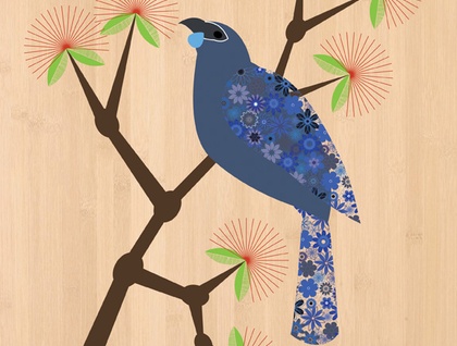 Kokako on Pohutukawa - Print on Bamboo Veneer