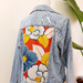 Upcycled Denim jacket with vintage kimono fabrics