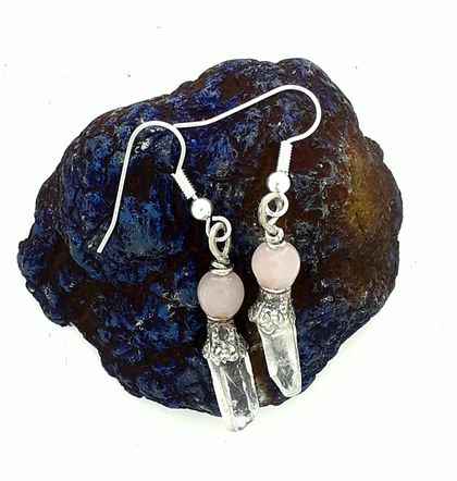 Silver Quartz & Rose Quartz Earrings