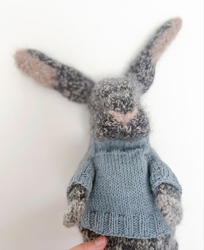 Made to order -  Knitted Bunny in Cozy Jumper | Artisan Plush Toy | Wool Bunny in Sweater | Handmade Stuffed Animal  | Collectible Bunny Decor