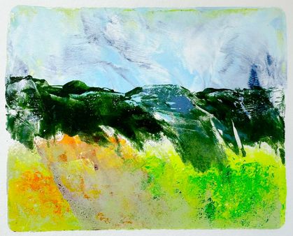 Summer days -  gelli print landscape