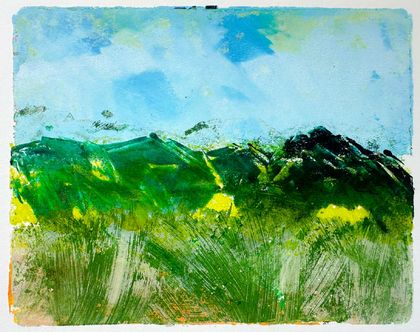 Ready to camp -  gelli print landscape