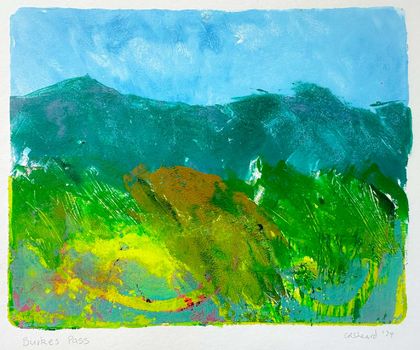 Burke's Pass -  gelli print landscape